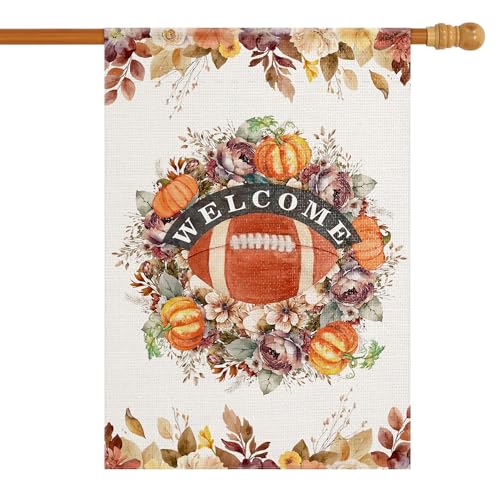 Dreamxiang Gartenflagge für Herbst und Herbst, doppelseitig, für saisonale Herbstdekoration, Rugby und Kränze, 28 x 40 cm von Dreamxiang