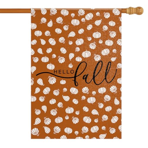 Dreamxiang Herbst-Gartenflagge, doppelseitig, Hallo Fall mit Kürbis, 28 x 40 cm von Dreamxiang