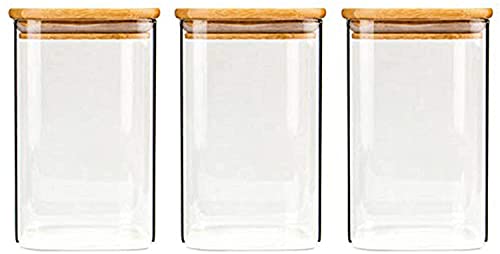 950ml Quadratische Vorratsgläser - 3er Stapelbare Vorratsdosen Set – Vorratsbehälter aus Borosilikatglas -Glasbehälter Gewürzgläser mit Bambusdeckel –Ideal für Spaghetti, Gewürze, Süßigkeiten von DreamyLife