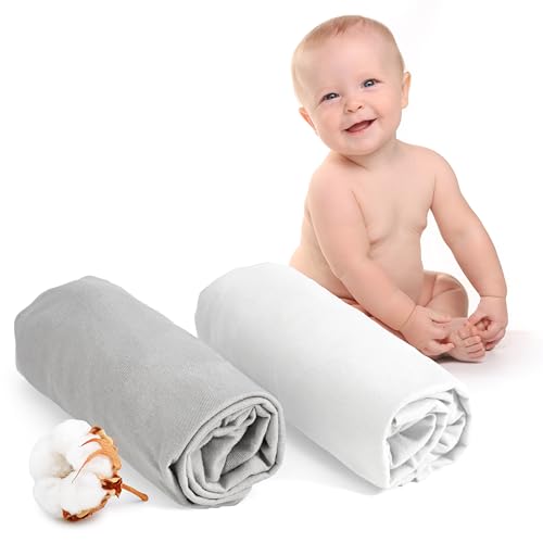 Dreamzie - Spannbettlaken 60x120 Baby 2er Pack - Baumwolle Oeko Tex Zertifiziert - Weiß und Grau - 100% Jersey Spannbettlaken 60x120cm von Dreamzie