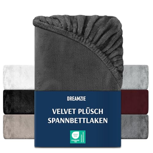 DREAMZIE Premium Frottee Spannbettlaken 90 x 200-100 x 200, Cashmere-Touch Bettlaken Jersey Fleece Spannbetttuch Laken, Dunkelgrau von Dreamzie