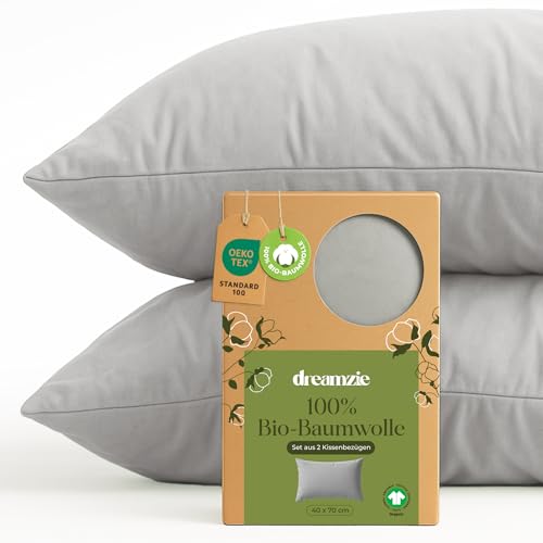 Dreamzie - 100% Bio-Baumwolle - Kissenbezug 40x70 cm Baumwolle - 2er Set - Grau - Kissenbezug mit Reißverschluss - Oeko-Tex Dreamzie - 100% Bio-Baumwolle - Kissenbezug 40x70 cm Baumwolle - 2er Set - Grau - Kissenbezug mit Reißverschluss - Oeko-Tex von Dreamzie