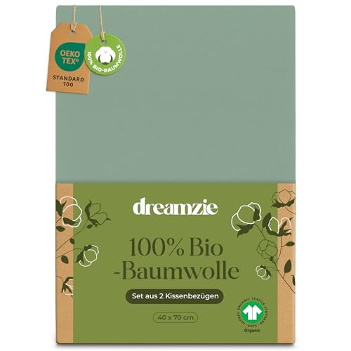Dreamzie - 100% Bio-Baumwolle - Kissenbezug 40x70 cm Baumwolle - 2er Set - Grün - Kissenbezug mit Reißverschluss - Oeko-Tex von Dreamzie