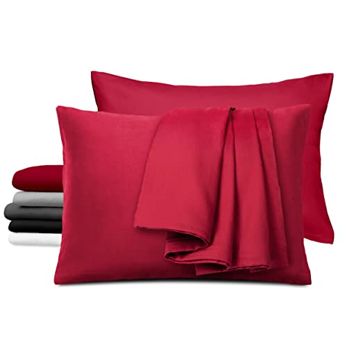 2er-Set Satin Kissenbezug 40x60 cm Dreamzie - 100% Baumwolle Oeko-TEX - Kopfkissenbezug 40x60 cm Rot - Kissenhülle 2X - Wohltaten für das Haar von Dreamzie