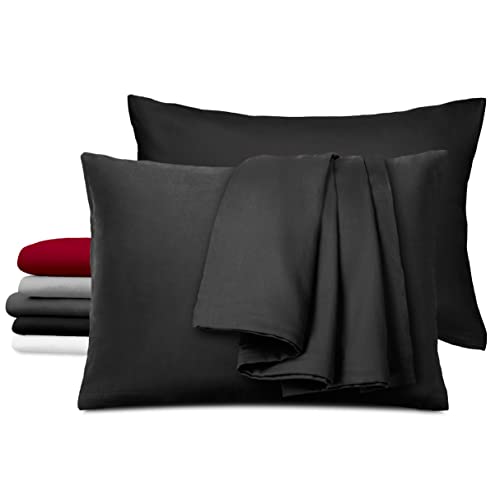 2er-Set Satin Kissenbezug 40x80 cm Dreamzie - 100% Baumwolle Oeko-TEX - Kopfkissenbezug 40x80 cm Schwarz - Kissenhülle 2X - Wohltaten für das Haar von Dreamzie