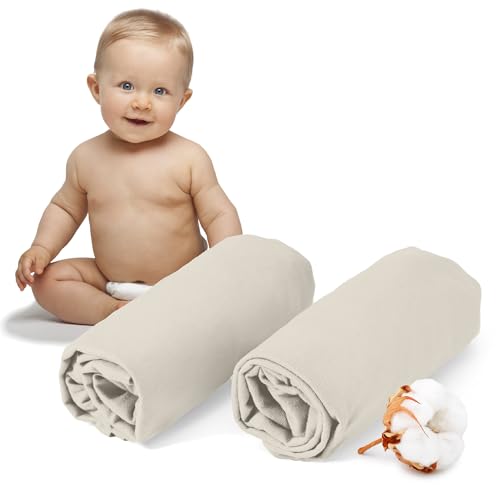 Dreamzie - 2er-Set Spannbettlaken 40x80 cm - Oeko-Tex Zertifiziert, 100% Baumwolle, atmungsaktives Spannbetttuch Jersey Baby, 150 g/m² - Beige von Dreamzie