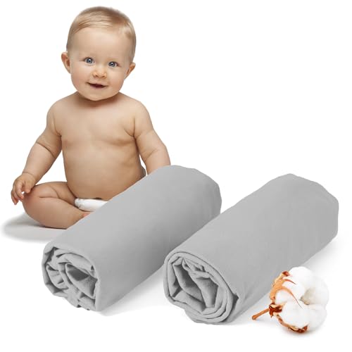 Dreamzie - 2er-Set Spannbettlaken 40x80 cm - Oeko-Tex Zertifiziert, 100% Baumwolle, atmungsaktives Spannbetttuch Jersey Baby, 150 g/m² - Grau von Dreamzie