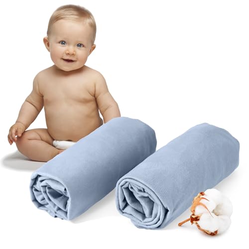 Dreamzie - 2er-Set Spannbettlaken 40x80 cm - Oeko-Tex Zertifiziert, 100% Baumwolle, atmungsaktives Spannbetttuch Jersey Baby, 150 g/m² - Hellblau von Dreamzie