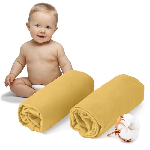 Dreamzie - 2er-Set Spannbettlaken 40x90 cm - Oeko-Tex Zertifiziert, 100% Baumwolle, atmungsaktives Spannbetttuch Jersey Baby, 150 g/m² - Gelb von Dreamzie