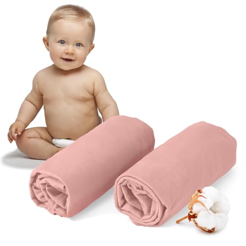 Dreamzie - 2er-Set Spannbettlaken 40x90 cm - Oeko-Tex Zertifiziert, 100% Baumwolle, atmungsaktives Spannbetttuch Jersey Baby, 150 g/m² - Rosa von Dreamzie