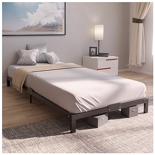 Dreamzie Bett 100x200 mit Lattenrost aus Metall - Seniorenbett 100x200 für Matratze Einzelbett, Höche 25 cm - Robust, Leichte Montage, Umfangreicher Stauraum - Schwarzer Lattenrost von Dreamzie