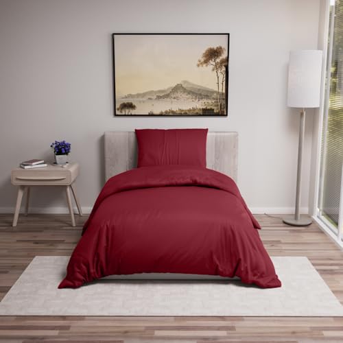 Dreamzie - Bettwäsche Set 135x200 cm mit 1 Kissenbezügen 80x80 cm Burgunderrot - Bettbezug 135x200 Einzelbett aus 100% Mikrofaser - Zertifiziert ohne Chemikalien (Oeko TEX) von Dreamzie