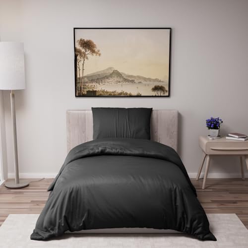 Dreamzie - Bettwäsche Set 135x200 cm mit 1 Kissenbezügen 80x80 cm Schwarz - Bettbezug 135x200 Einzelbett aus 100% Mikrofaser - Zertifiziert ohne Chemikalien (Oeko TEX) von Dreamzie