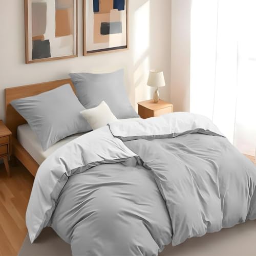 Dreamzie - Bettwäsche Set 135x200 cm mit 2 Kissenbezügen 80x80 cm Hellgrau/Weiß - 2 Bettbezug 135x200 aus 100% Mikrofaser - Zertifiziert ohne Chemikalien (Oeko TEX) von Dreamzie