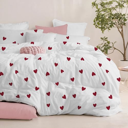 Dreamzie Bettwäsche Set 140x200 cm mit 1 Kissenbezug 65x65 cm – Rotes Herzmuster – Bettwäsche für Einzelbett aus 100% Mikrofaser – Oeko-Tex Zertifiziert – Ohne Schadstoffe von Dreamzie