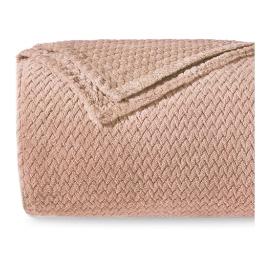 Dreamzie - Flauschig Fleecedecke 130 x 150 cm - Kuscheldecke Mikrofaser 100% Polyester 260gsm - Decke Sofa mit Fischgrätmuster und weicher Haptik - Beige von Dreamzie