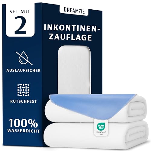 Dreamzie Inkontinenzunterlage Waschbar 70 x 100 cm - Matratzenschoner Saugfähig und Wasserdicht - Inkontinenz Bettunterlage 2er-Set Dreamzie Inkontinenzunterlage Waschbar 70 x 100 cm - Matratzenschoner Saugfähig und Wasserdicht - Inkontinenz Bettunterlage 2er-Set von Dreamzie