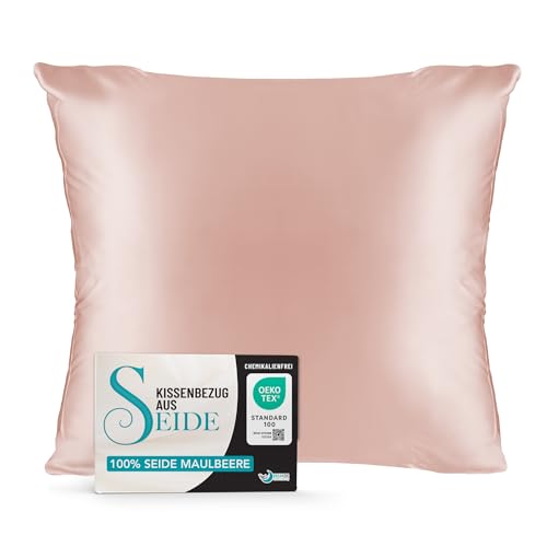 Dreamzie Kissenbezüge Seide - 60x60 cm - Gewicht 19 Momme 100% Reine Maulbeerseide Doppelseitig - Seidenkissenbezug für Haar und Haut, Anti-Aging, Anti-Bettwanzen - Weiches Rosa von Dreamzie