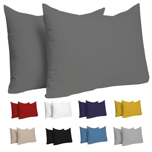 Dreamzie Kissenbezug 30x50 (Set mit 2) - 100% Jersey Baumwolle 150 g/qm Kissenbezüge -Anthrazit - Für Kissenbezug 50x30 cm - Kissenhülle - Resistent und Hypoallergen von Dreamzie