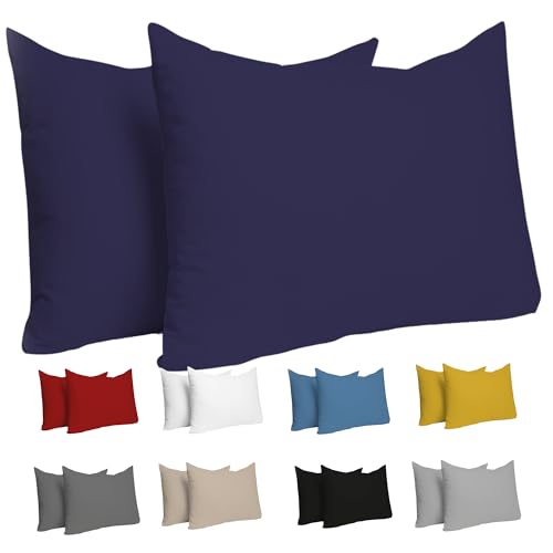 Dreamzie Kissenbezug 30x50 (Set mit 2) - 100% Jersey Baumwolle 150 g/qm Kissenbezüge -Dunkelblau - Für Kissenbezug 50x30 cm - Kissenhülle - Resistent und Hypoallergen von Dreamzie