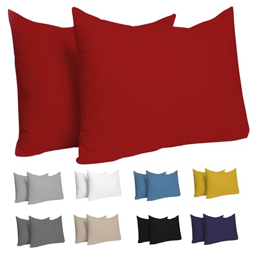 Dreamzie Kissenbezug 30x50 (Set mit 2) - 100% Jersey Baumwolle 150 g/qm Kissenbezüge -Rot - Für Kissenbezug 50x30 cm - Kissenhülle - Resistent und Hypoallergen von Dreamzie