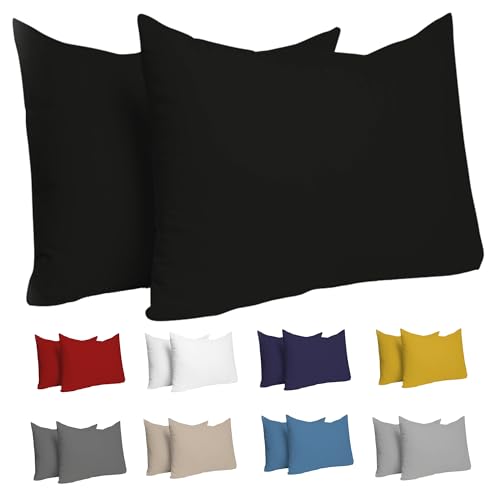 Dreamzie Kissenbezug 30x50 (Set mit 2) - 100% Jersey Baumwolle 150 g/qm Kissenbezüge -Schwarz - Für Kissenbezug 50x30 cm - Kissenhülle - Resistent und Hypoallergen von Dreamzie