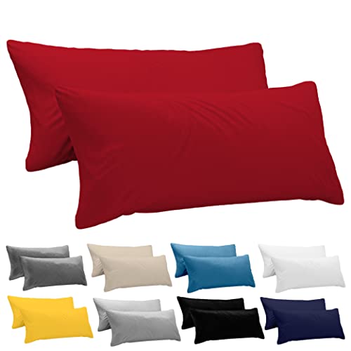 Dreamzie Kissenbezug 40x145 (Set mit 2) - 100% Jersey Baumwolle 150 g/qm Kissenbezüge -Rot - Für Kissenbezug 40 x 145 - Kissenhülle - Kissenbezug - Resistent und Hypoallergen von Dreamzie