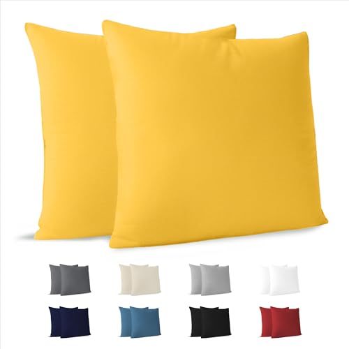 Dreamzie Kissenbezug 40x40 (Set mit 2) - 100% Jersey Baumwolle 150 g/qm Kissenbezüge -Gelb - Für Kissenbezug 40x40 Baumwolle - Kissenhülle - Resistent und Hypoallergen von Dreamzie