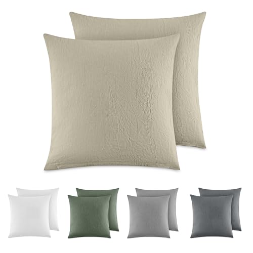 Dreamzie Kissenbezug 40x40 cm 2er Set - 100% Gewaschene Baumwolle, Beige, Kissenbezüge Oeko-TEX Zertifiziert, Leinenoptik und Atmungsaktiv Kissenhülle, Kopfkissenbezug mit Reißverschluss Dreamzie Kissenbezug 40x40 cm 2er Set - 100% Gewaschene Baumwolle, Beige, Kissenbezüge Oeko-TEX Zertifiziert, Leinenoptik und Atmungsaktiv Kissenhülle, Kopfkissenbezug mit Reißverschluss von Dreamzie