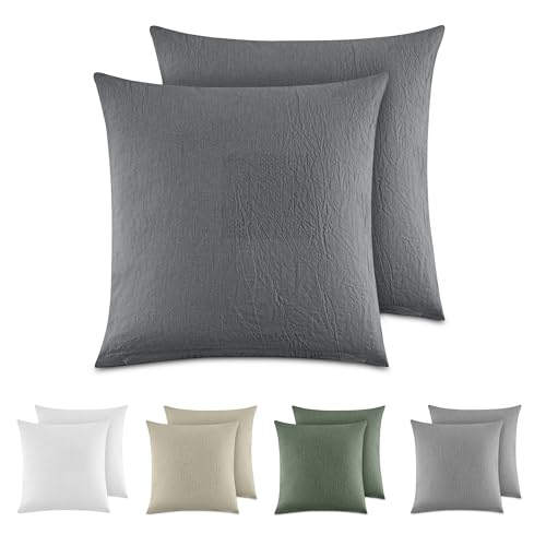 Dreamzie Kissenbezug 40x40 cm 2er Set - 100% Gewaschene Baumwolle, Dunkelgrau, Kissenbezüge Oeko-TEX Zertifiziert, Leinenoptik und Atmungsaktiv Kissenhülle, Kopfkissenbezug mit Reißverschluss Dreamzie Kissenbezug 40x40 cm 2er Set - 100% Gewaschene Baumwolle, Dunkelgrau, Kissenbezüge Oeko-TEX Zertifiziert, Leinenoptik und Atmungsaktiv Kissenhülle, Kopfkissenbezug mit Reißverschluss von Dreamzie