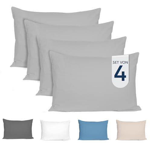 Dreamzie Kissenbezug 40x60 (4er Set) - 100% Jersey Baumwolle 150 g/qm Kissenbezüge - Grau - Für Kissen 40 x 60 cm - Kissenhülle - Kissenbezug - Resistent und Hypoallergen - Zertifiziert Oeko-Tex von Dreamzie