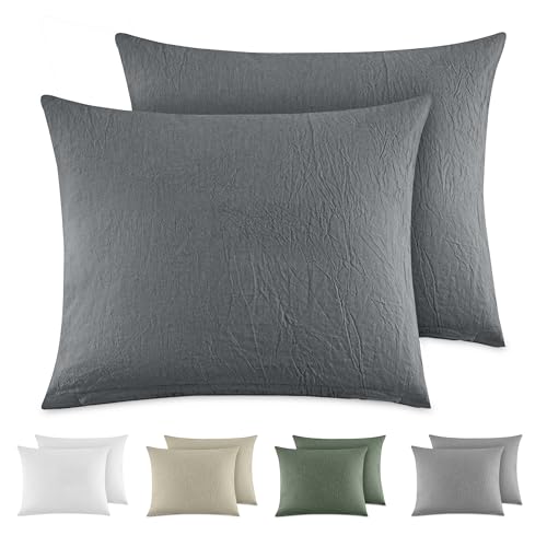 Dreamzie Kissenbezug 40x60 cm 2er Set - 100% Gewaschene Baumwolle, Dunkelgrau, Kissenbezüge Oeko-TEX Zertifiziert, Leinenoptik und Atmungsaktiv Kissenhülle, Kopfkissenbezug mit Reißverschluss Dreamzie Kissenbezug 40x60 cm 2er Set - 100% Gewaschene Baumwolle, Dunkelgrau, Kissenbezüge Oeko-TEX Zertifiziert, Leinenoptik und Atmungsaktiv Kissenhülle, Kopfkissenbezug mit Reißverschluss von Dreamzie