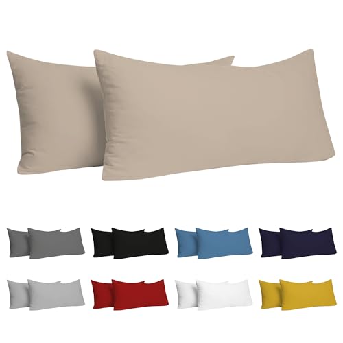 Dreamzie Kissenbezug 40x70 (Set mit 2) - 100% Jersey Baumwolle 150 g/qm Kissenbezüge -Beige - Für Kissen 40x70 cm - Kissenhülle - Kissenbezug - Resistent und Hypoallergen von Dreamzie