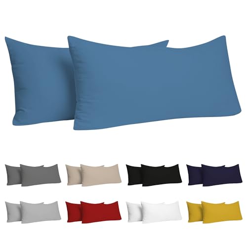 Dreamzie Kissenbezug 40x70 (Set mit 2) - 100% Jersey Baumwolle 150 g/qm Kissenbezüge -Blau - Für Kissen 40x70 cm - Kissenhülle - Kissenbezug - Resistent und Hypoallergen von Dreamzie