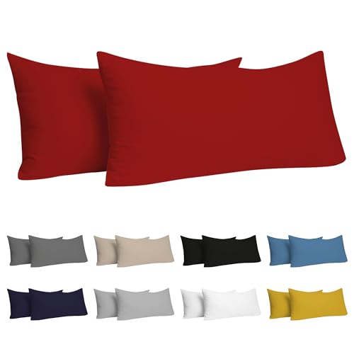 Dreamzie Kissenbezug 40x70 (Set mit 2) - 100% Jersey Baumwolle 150 g/qm Kissenbezüge -Rot - Für Kissen 40x70 cm - Kissenhülle - Kissenbezug - Resistent und Hypoallergen von Dreamzie