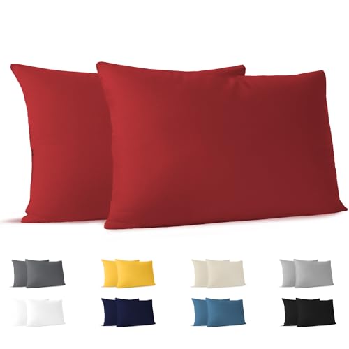 Dreamzie Kissenbezug 40x70 (Set mit 2) - 100% Jersey Baumwolle 150 g/qm Kissenbezüge -Rot - Für Kissen 40x70 cm - Kissenhülle - Kissenbezug - Resistent und Hypoallergen von Dreamzie