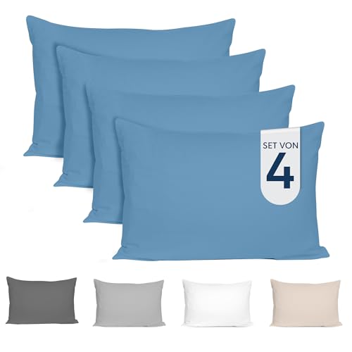 Dreamzie Kissenbezug 40x80 (4er Set) - 100% Jersey Baumwolle 150 g/qm Kissenbezüge - Blau - Für Kissen 40 x 80 cm - Kissenhülle - Kissenbezug - Resistent und Hypoallergen - Zertifiziert Oeko-Tex von Dreamzie