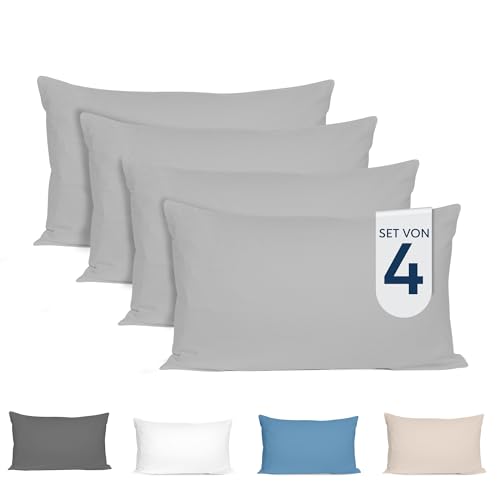 Dreamzie Kissenbezug 40x80 (4er Set) - 100% Jersey Baumwolle 150 g/qm Kissenbezüge - Grau - Für Kissen 40 x 80 cm - Kissenhülle - Kissenbezug - Resistent und Hypoallergen - Zertifiziert Oeko-Tex von Dreamzie