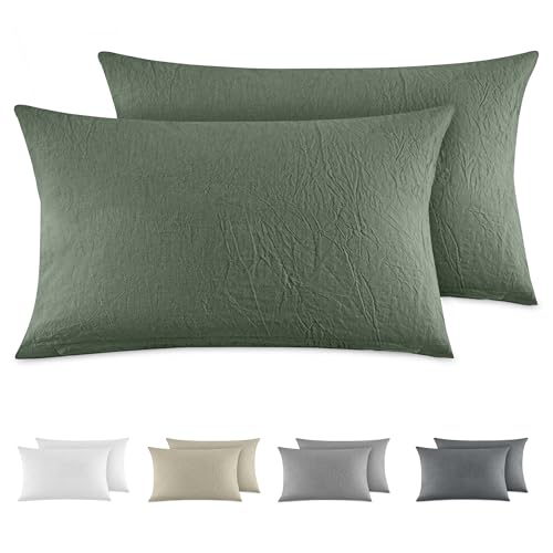 Dreamzie Kissenbezug 40x80 cm 2er Set - 100% Gewaschene Baumwolle, Grün, Kissenbezüge Oeko-TEX Zertifiziert, Leinenoptik und Atmungsaktiv Kissenhülle, Kopfkissenbezug mit Reißverschluss Dreamzie Kissenbezug 40x80 cm 2er Set - 100% Gewaschene Baumwolle, Grün, Kissenbezüge Oeko-TEX Zertifiziert, Leinenoptik und Atmungsaktiv Kissenhülle, Kopfkissenbezug mit Reißverschluss von Dreamzie
