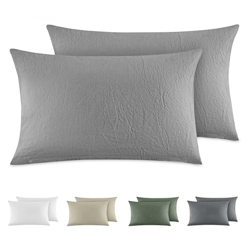 Dreamzie Kissenbezug 40x80 cm 2er Set - 100% Gewaschene Baumwolle, Hellgrau, Kissenbezüge Oeko-TEX Zertifiziert, Leinenoptik und Atmungsaktiv Kissenhülle, Kopfkissenbezug mit Reißverschluss Dreamzie Kissenbezug 40x80 cm 2er Set - 100% Gewaschene Baumwolle, Hellgrau, Kissenbezüge Oeko-TEX Zertifiziert, Leinenoptik und Atmungsaktiv Kissenhülle, Kopfkissenbezug mit Reißverschluss von Dreamzie