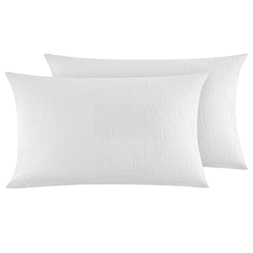 Dreamzie Kissenbezug 40x80 cm 2er Set - 100% Gewaschene Baumwolle, Weiß, Kissenbezüge Oeko-TEX Zertifiziert, Leinenoptik und Atmungsaktiv Kissenhülle, Kopfkissenbezug mit Reißverschluss Dreamzie Kissenbezug 40x80 cm 2er Set - 100% Gewaschene Baumwolle, Weiß, Kissenbezüge Oeko-TEX Zertifiziert, Leinenoptik und Atmungsaktiv Kissenhülle, Kopfkissenbezug mit Reißverschluss von Dreamzie