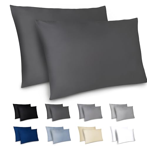 Dreamzie Kissenbezug 50x70 2er Set - Kopfkissenbezug 50x70 Dunkelgrau mit Reißverschluss aus Mikrofaser Weich, 50x70 cm Pillow Cover von Dreamzie