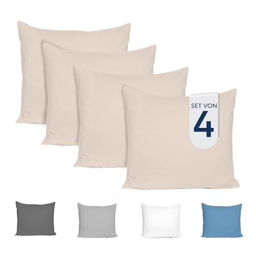 Dreamzie Kissenbezug 60x60 (4er Set) - 100% Jersey Baumwolle 150 g/qm Kissenbezüge - Beige - Für Kissen 60 x 60 cm - Kissenhülle - Kissenbezug - Resistent und Hypoallergen - Zertifiziert Oeko-Tex von Dreamzie