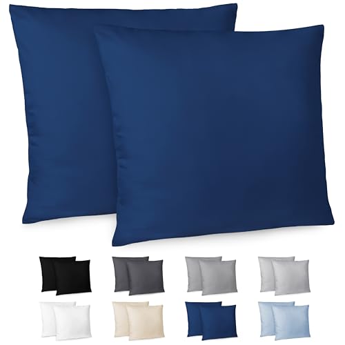 Dreamzie Kissenbezug 60x60 2er Set - Kopfkissenbezug 60x60 Dunkelblau mit Reißverschluss aus Mikrofaser Weich, 60x60 cm Pillow Cover von Dreamzie