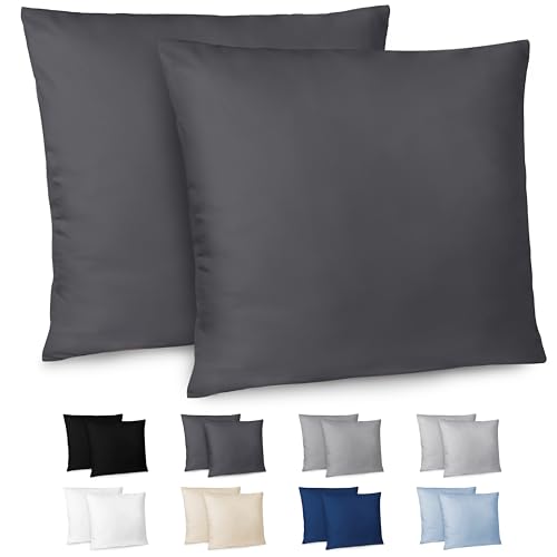 Dreamzie Kissenbezug 60x60 2er Set - Kopfkissenbezug 60x60 Dunkelgrau mit Reißverschluss aus Mikrofaser Weich, 60x60 cm Pillow Cover von Dreamzie