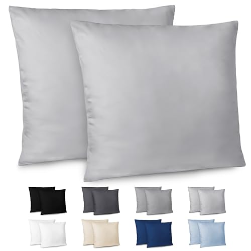 Dreamzie Kissenbezug 60x60 2er Set - Kopfkissenbezug 60x60 Grau mit Reißverschluss aus Mikrofaser Weich, 60x60 cm Pillow Cover von Dreamzie