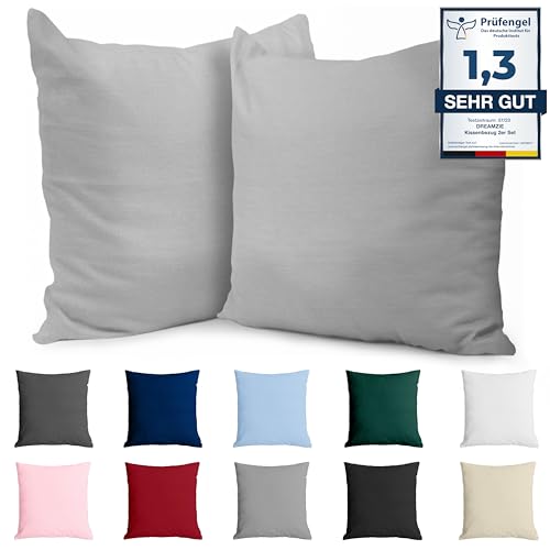 Kissenbezug 60x60 Baumwolle Renforcé (2er-Set) - Hellgrau - Dicht gewebt mit 57 Fäden/cm² - Kissenhülle 60x60 cm - Oeko Tex Zertifiziert - Dreamzie von Dreamzie