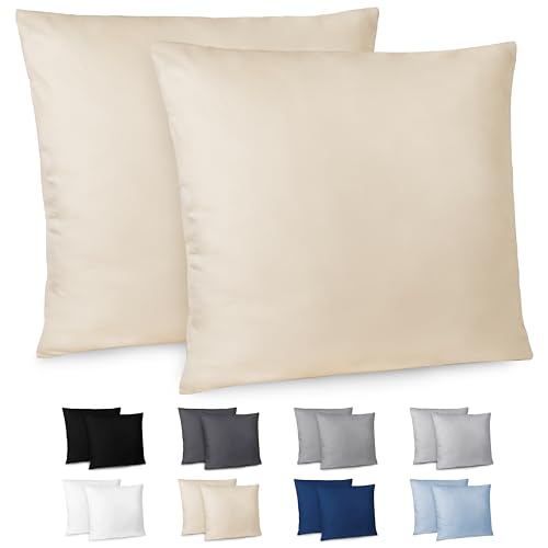 Dreamzie Kissenbezug 65x65 2er Set - Kopfkissenbezug 65x65 Beige mit Reißverschluss aus Mikrofaser Weich, 65x65 cm Pillow Cover von Dreamzie