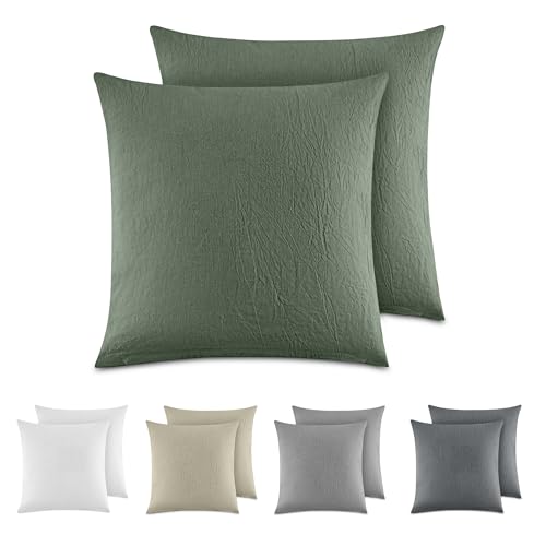 Dreamzie Kissenbezug 80x80 cm 2er Set - 100% Gewaschene Baumwolle, Grün, Kissenbezüge Oeko-TEX Zertifiziert, Leinenoptik und Atmungsaktiv Kissenhülle, Kopfkissenbezug mit Reißverschluss Dreamzie Kissenbezug 80x80 cm 2er Set - 100% Gewaschene Baumwolle, Grün, Kissenbezüge Oeko-TEX Zertifiziert, Leinenoptik und Atmungsaktiv Kissenhülle, Kopfkissenbezug mit Reißverschluss von Dreamzie