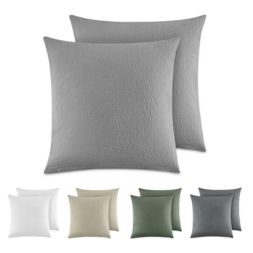 Dreamzie Kissenbezug 80x80 cm 2er Set - 100% Gewaschene Baumwolle, Hellgrau, Kissenbezüge Oeko-TEX Zertifiziert, Leinenoptik und Atmungsaktiv Kissenhülle, Kopfkissenbezug mit Reißverschluss Dreamzie Kissenbezug 80x80 cm 2er Set - 100% Gewaschene Baumwolle, Hellgrau, Kissenbezüge Oeko-TEX Zertifiziert, Leinenoptik und Atmungsaktiv Kissenhülle, Kopfkissenbezug mit Reißverschluss von Dreamzie